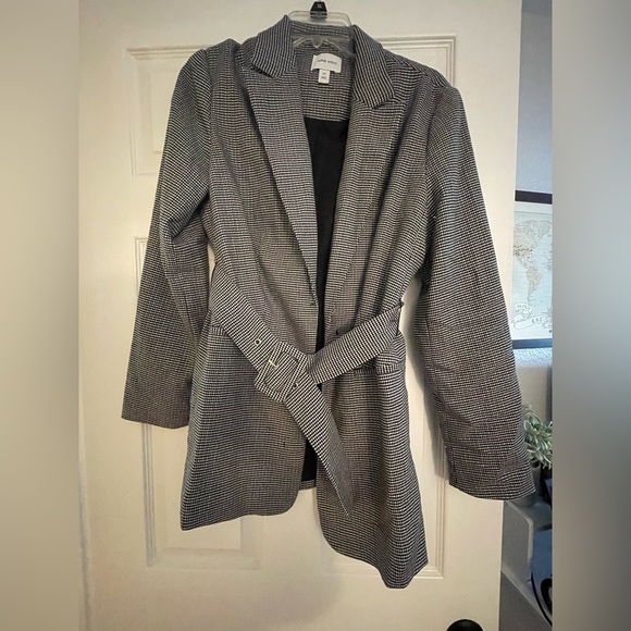 Nine West Black and Gray Print Coat